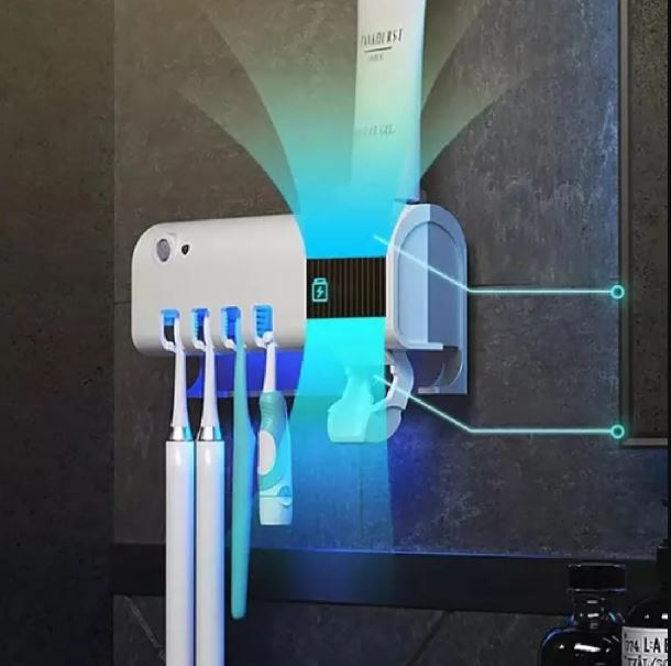Soporte Esterilizador UV Cepillo Dental con Dispensador de Crema Solar USB