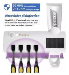 Soporte Esterilizador UV Cepillo Dental con Dispensador de Crema Solar USB