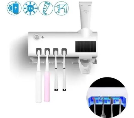 Soporte Esterilizador UV Cepillo Dental con Dispensador de Crema Solar USB